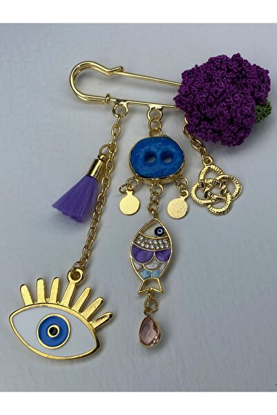 tasarımhikayecisi Mardin Süryani Balıklı Yaka Iğnesi Mor Nazarlık