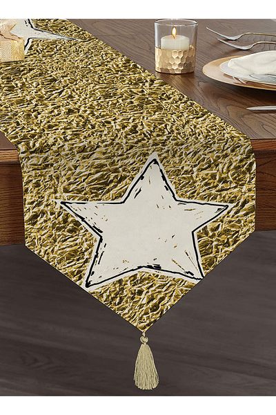 Realhomes White Star Pattern - Ψηφιακή τυπωμένη φούντα Chenille Triangle Runner