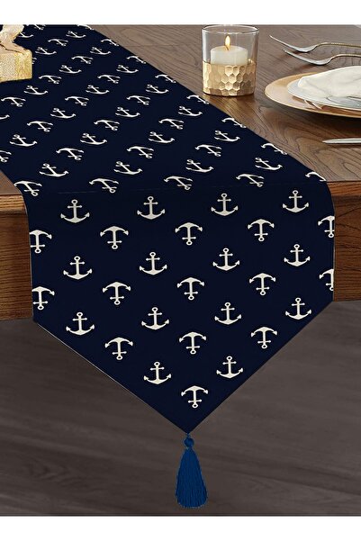 Realhomes Renkli Zemin Üzerinde Beyaz Çapa Desenli Dijital Baskılı Özel Tasar...