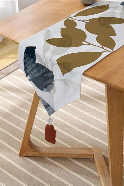 Realhomes Design special cu motiv de frunze, imprimat digital, alerg triunghi modern cu smocuri de chenille