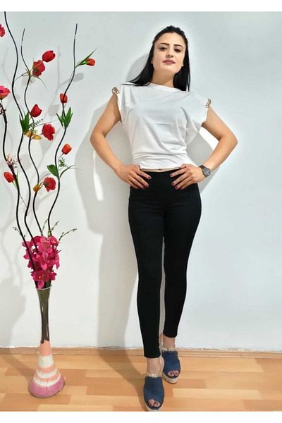 AZEM KOTÇU Women's Black Elastic Waist Jeans