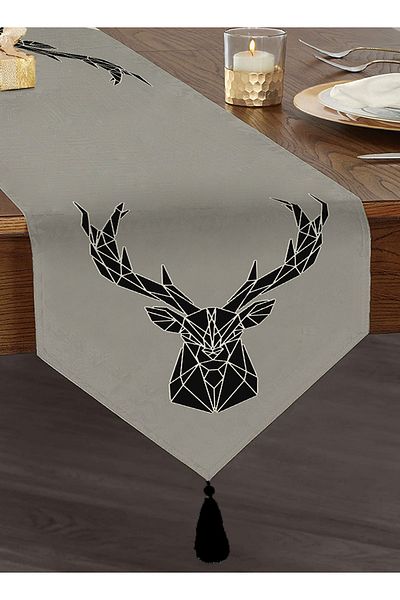 Realhomes Fundal gri Design cu cerb negru imprimat digital Decorativ cu smocuri din chenille triunghiular