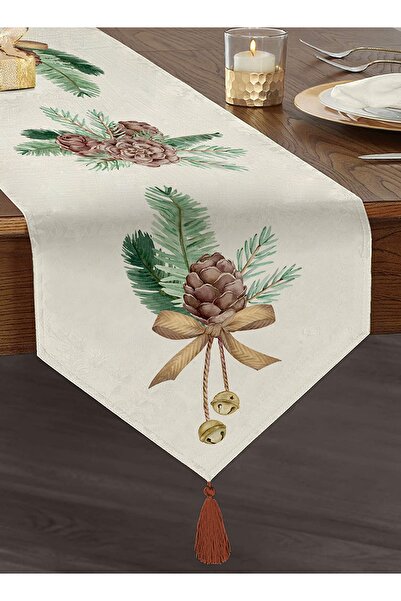 Realhomes Kozalak Çizimli Cristmas Temalı Dijital Baskılı Dekoratif Püsküllü ...