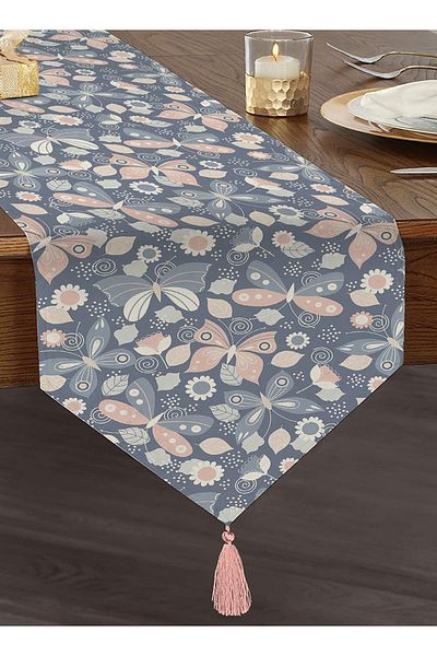 Realhomes Alergăr triunghiular cu ciucuri decorative, imprimat digital cu motiv fluture colorat