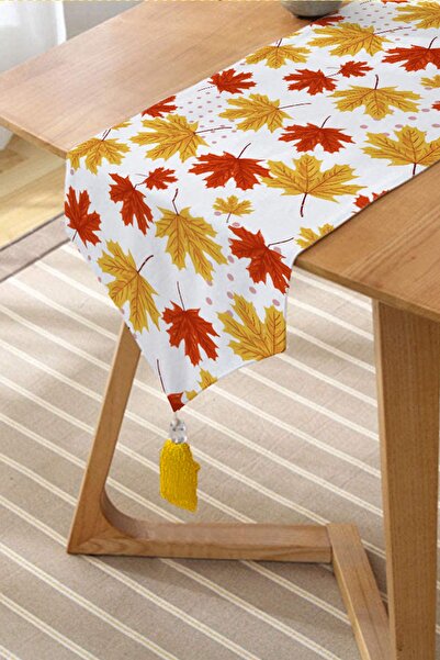 Realhomes Alergăr triunghi cu smoc de chenille, cu model digital, imprimat digital, pe fundal alb