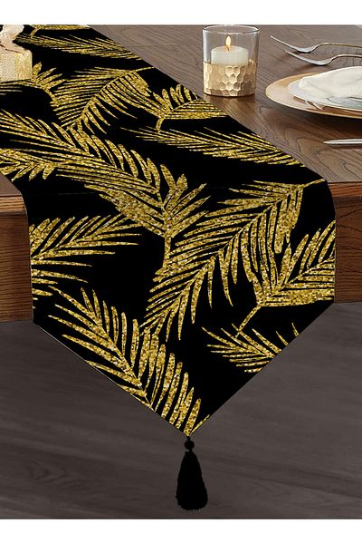 Realhomes Frunze de culoare aurie cu model imprimat digital cu design special cu smoc de chenille pe fundal negru