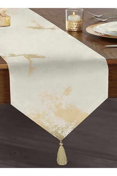 Realhomes Design de marmură detaliat auriu, imprimat digital, cu smocuri decorative din chenille, cu fundal crem