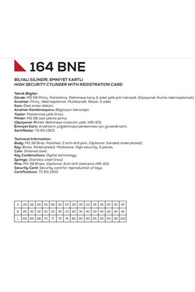 KALE 164 BNE STEEL DOOR BARELET SATIN 68MM 5 KEYS