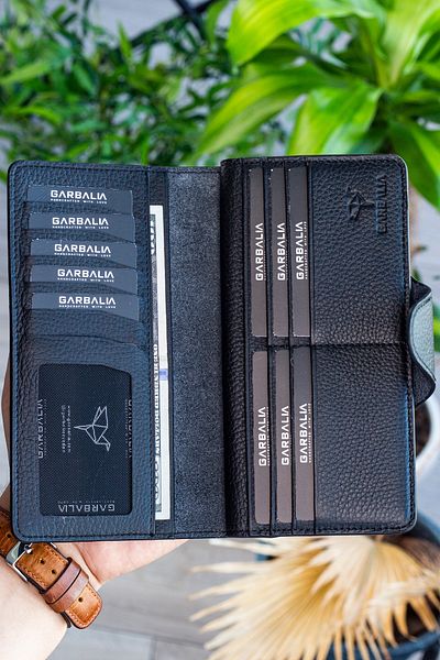 Garbalia Unisex Black Genuine Leather Portfolio Wallet