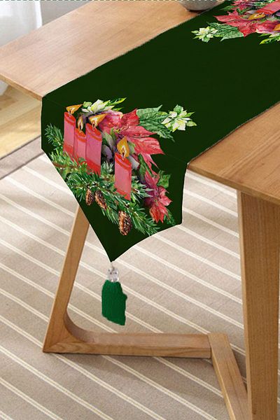 Realhomes Alerg triunghi modern cu smocuri, imprimat digital, cu design de lumânare cu frunze de pin, fundal verde