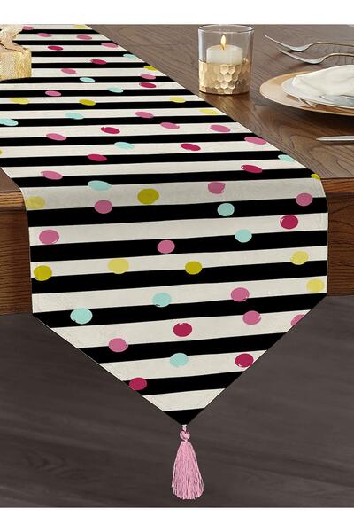 Realhomes عداء مثلث من الشنيل مطبوع رقميًا بنقاط ملونة وخطوط أفقية على خلفية ...