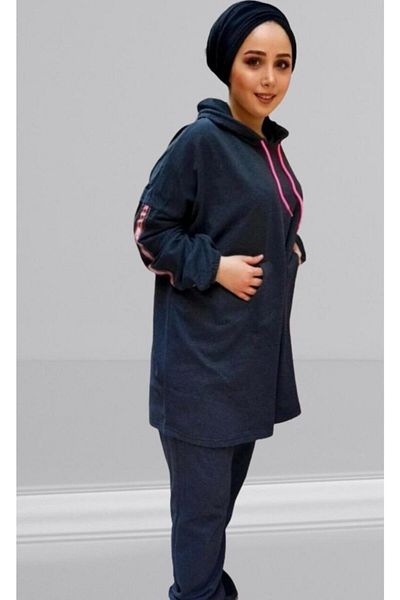 CNG MODA Hijab Anthracite Pink Highlighter Tracksuit Set