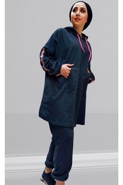 CNG MODA Hijab Anthracite Pink Highlighter Tracksuit Set