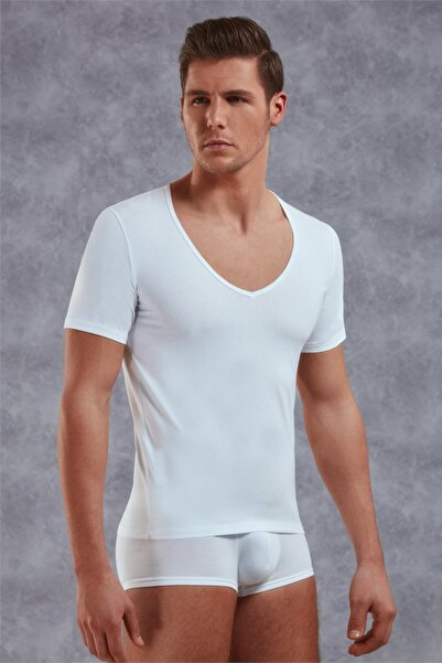 Doreanse Açık Yaka Beyaz Erkek T-shirt