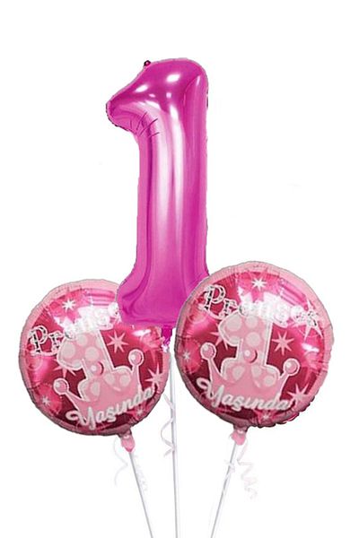 Kazanabil Set of 3 1 Year Old Themed Foil Balloons Pink