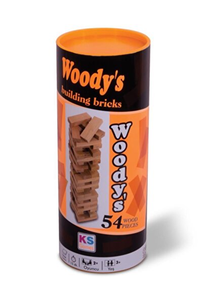 Hobi Eğitim لعبة توازن صندوق الأسطوانة Woodys 23x11.5x7 سم 54 قطعة Jenga Ks.t...
