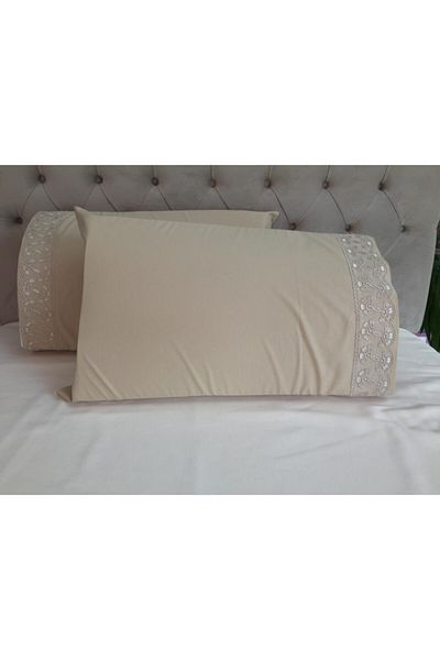 Çeyiz Bahçesi Γαλλική δεμένη μαξιλαροθήκη Cappuccino Freesia 50&70