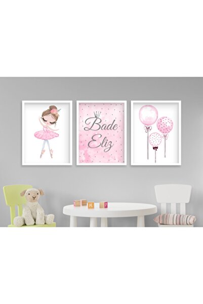Ya&mu Tablosetleri 3 Adet 33 X 44cm Büyük Boy Beyaz Çerçeveli Bebek, Çocuk Odası Tablo Seti