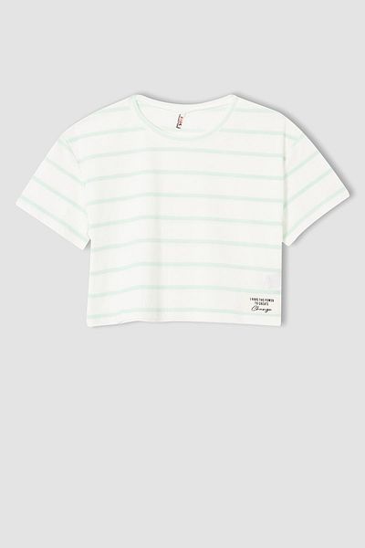 DeFacto Girl's Striped Crop Short Sleeve T-Shirt