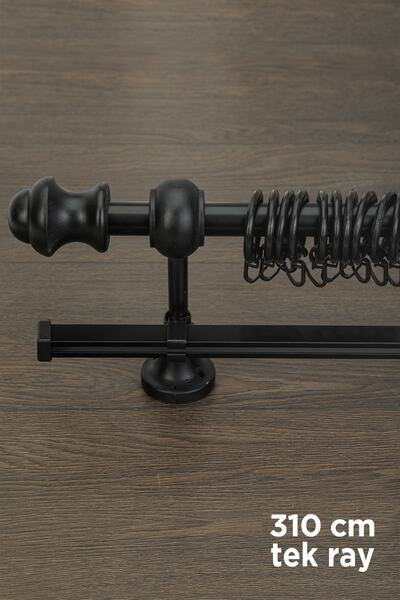 wenthi Suport pentru perdea din lemn negru rustic cu o singură șină Venti 310 Cm