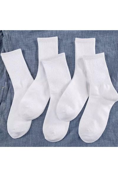 Bella Merchell Unisex White Unlined Cotton College Tennis Socks 6 Pack