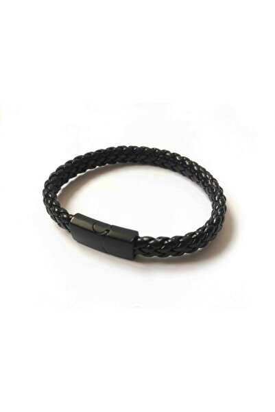 TREND COLLECTİON Erkek Siyah Metal Mıknatıslı Deri Bileklik