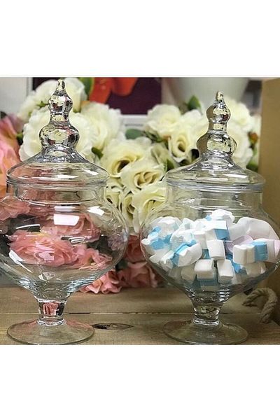 ADASHOP Standing Glass Cookie Jar Dragee Jar Presentation Jar Luxury 1St Quality 33 cm 1 Piece Transparent Glass