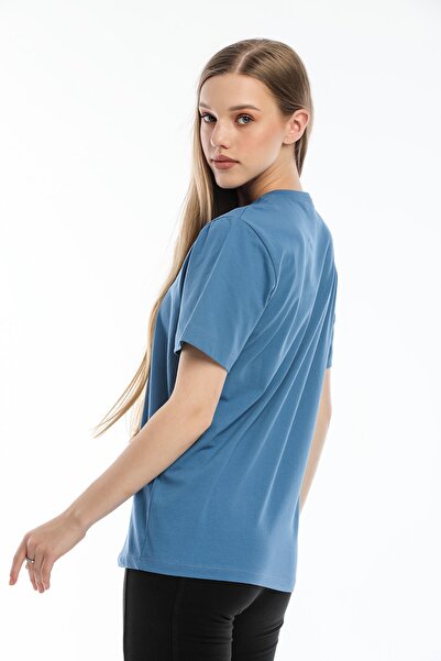 Argentum Look Women's Blue Elephant Embroidered 100% Cotton T-shirt