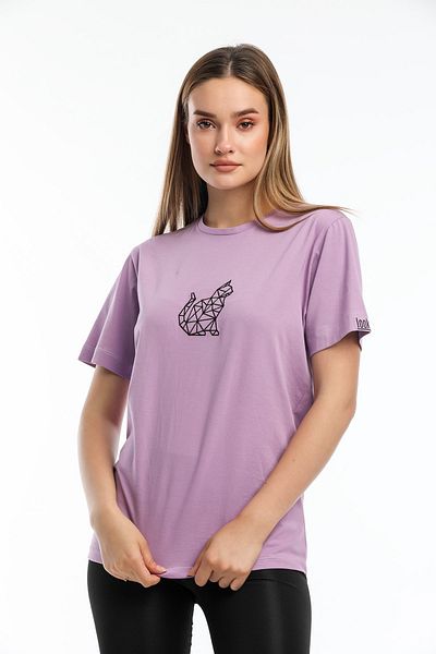 Argentum Look Women's Lilac Cat Embroidered 100% Cotton T-Shirt