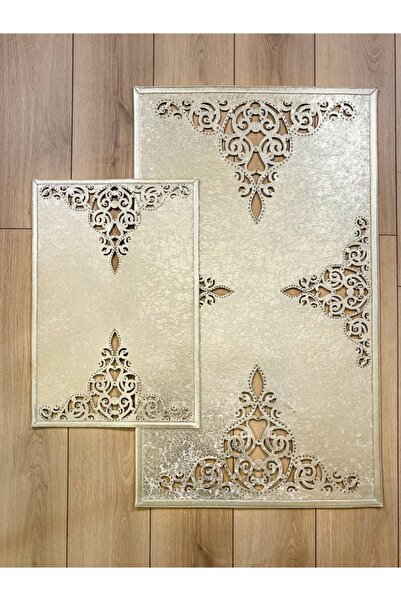 Creativehome Sena Gold Deri, Kaymaz Taban, Yıkanabilir, Dekoratif Banyo Paspa...