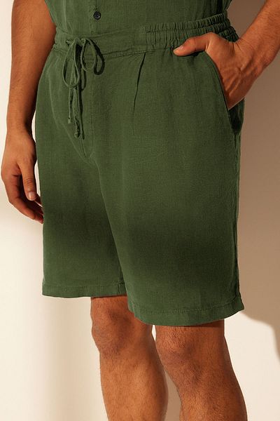 Trendyol Collection Premium Khaki Regular Fit - 100% λινό ελαστικό σορτς μέσης & βερμούδες TMNSS24SR00050