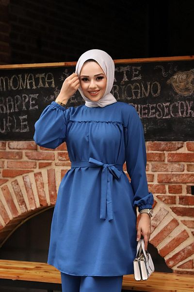 MİSSKAYLE Frill Detailed Hijab Indigo Set