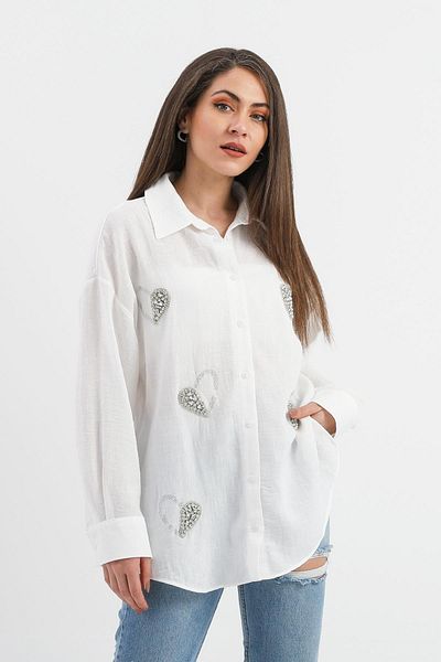 Rose's Boutique All About Women Rose's Boutique - All About Women Stone Detailed Linen Shirt - Ecru