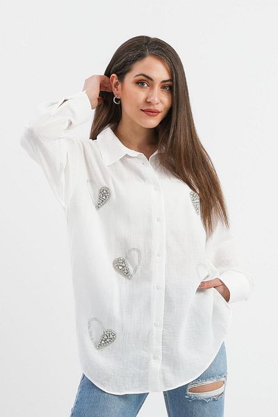 Rose's Boutique All About Women Rose's Boutique - All About Women Stone Detailed Linen Shirt - Ecru