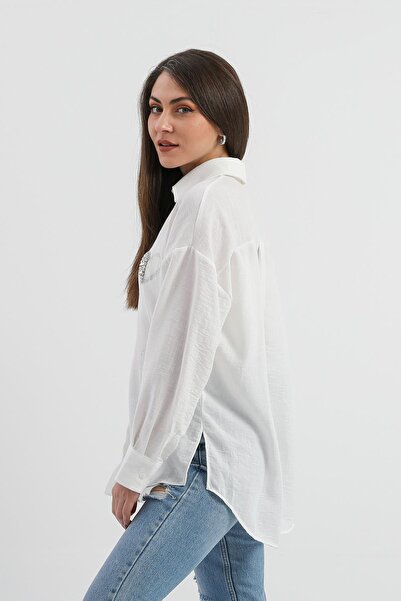 Rose's Boutique All About Women Rose's Boutique - All About Women Stone Detailed Linen Shirt - Ecru