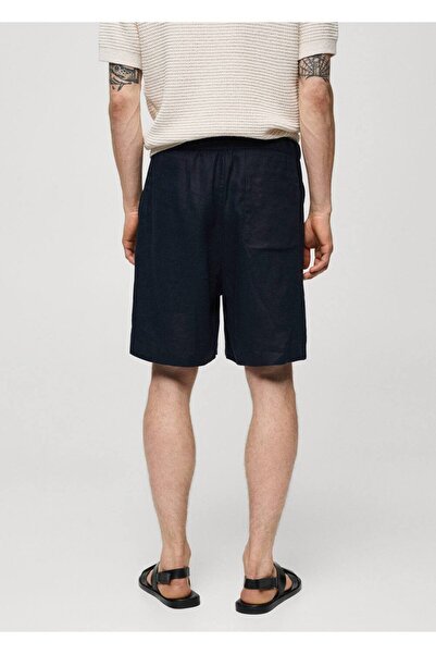 MANGO Man %100 keten beli büzgü ipli bermuda şort