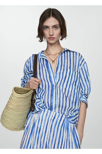 MANGO Woman Риза от 100% памук на райета