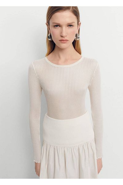 MANGO Woman Tricou din mătase cu mâneci lungi