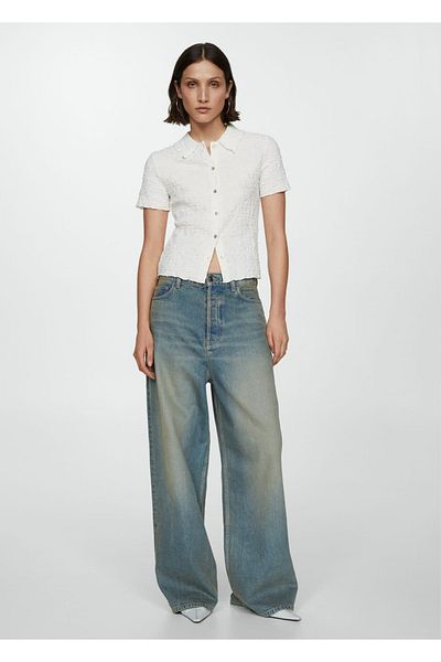 MANGO Woman Tricou țesut din bumbac