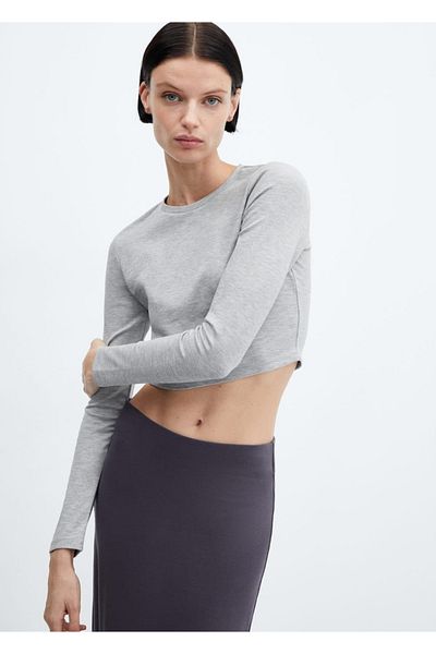 MANGO Woman Short T-Shirt with Long Sleeves