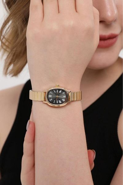 OQQO Black Lilith Roman Numeral - Women's Wristwatch with Gold Cord