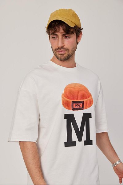 NOMARC Tricou alb cu litera M imprimat