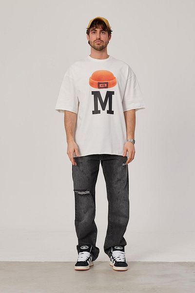 NOMARC Tricou alb cu litera M imprimat