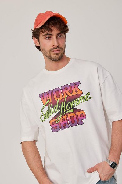 NOMARC Tricou alb cu imprimeu colorat Work Shop