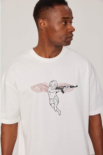 NOMARC Tricou cu imprimeu cu înger alb