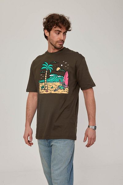 NOMARC Μπλουζάκι με στάμπα Khaki Surfer Skeleton