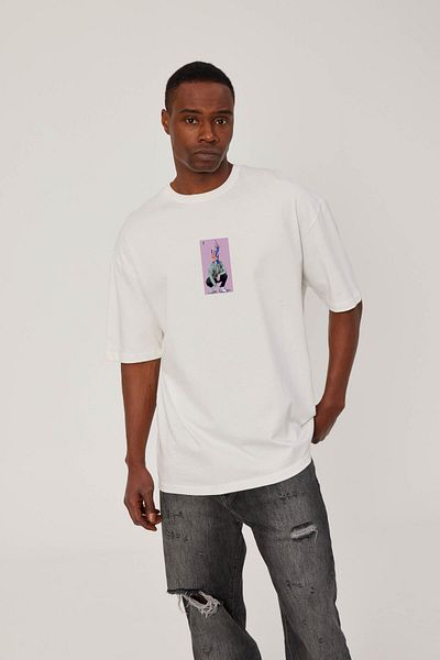 NOMARC Λευκό T-Shirt - Έγχρωμο και αφηρημένο κεφάλι με στάμπα