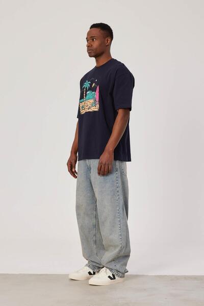 NOMARC Чоловіча футболка з принтом скелета серфера, синього кольору