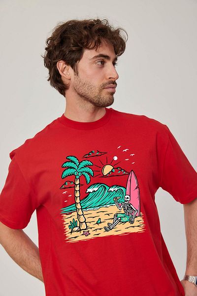 NOMARC Κόκκινο μπλουζάκι με στάμπα με σκελετό Surfer