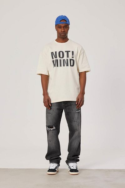 NOMARC Γραπτό Κρεμ T-Shirt - Not Mind